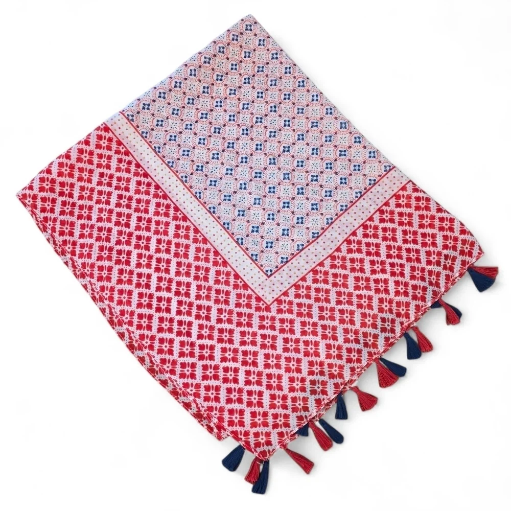 🇺🇸 Soft Red, White, & Blue Tassel Scarf/Wrap 62